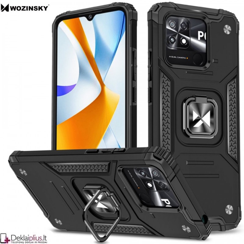 Wozinsky smūgiams atsparus dėklas su žiedu - juodas (Xiaomi Poco C40) Wozinsky smūgiams atsparus dėklas su žiedu - juodas (Xiaomi Poco C40)